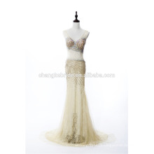 New Style See Though Party Dress Crystal Beading Evening Dress Sexy Lace Long Formal Dress